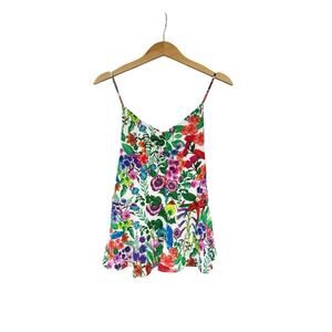 Willow & Root Tie Back Bright Multicolor Floral Tank Top Womens Large New